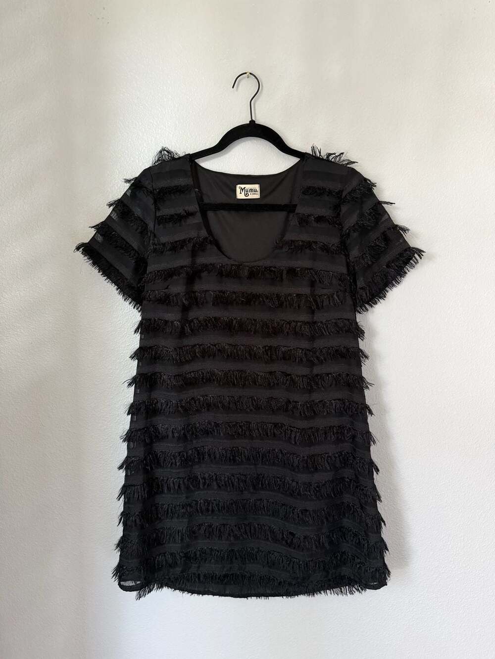 Show Me Your Mumu Black Fringe Short Sleeve Dress X-Small
